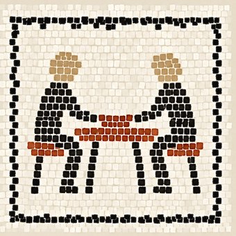 Mosaic of two people sharing a table